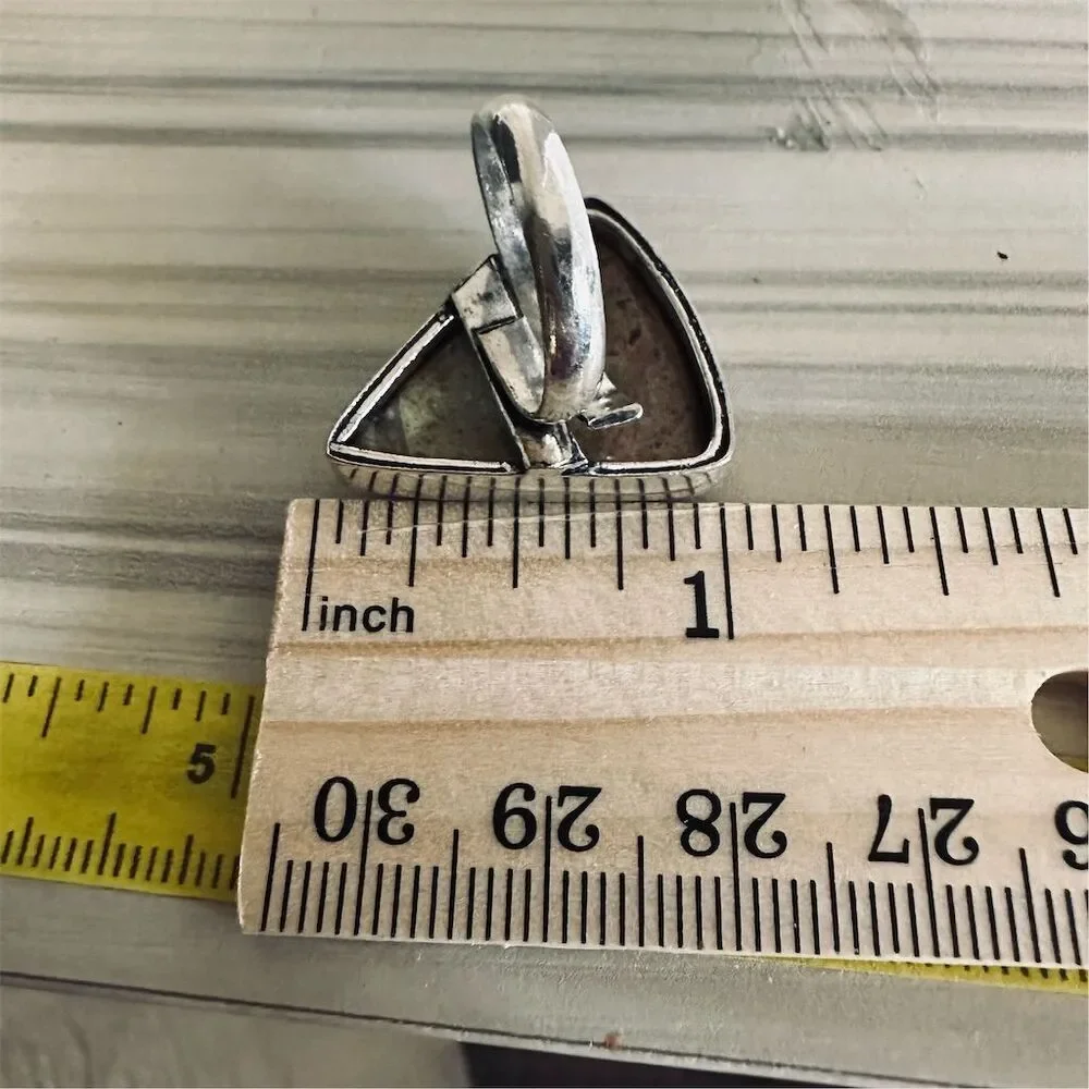 💕 Handcrafted‎ Natural Unakite Triangle Ring Silver overlay  Setting adjustable - Picture 4 of 6